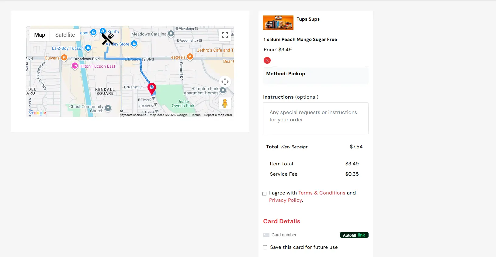 Customer cart and checkout page with order summary and delivery details
