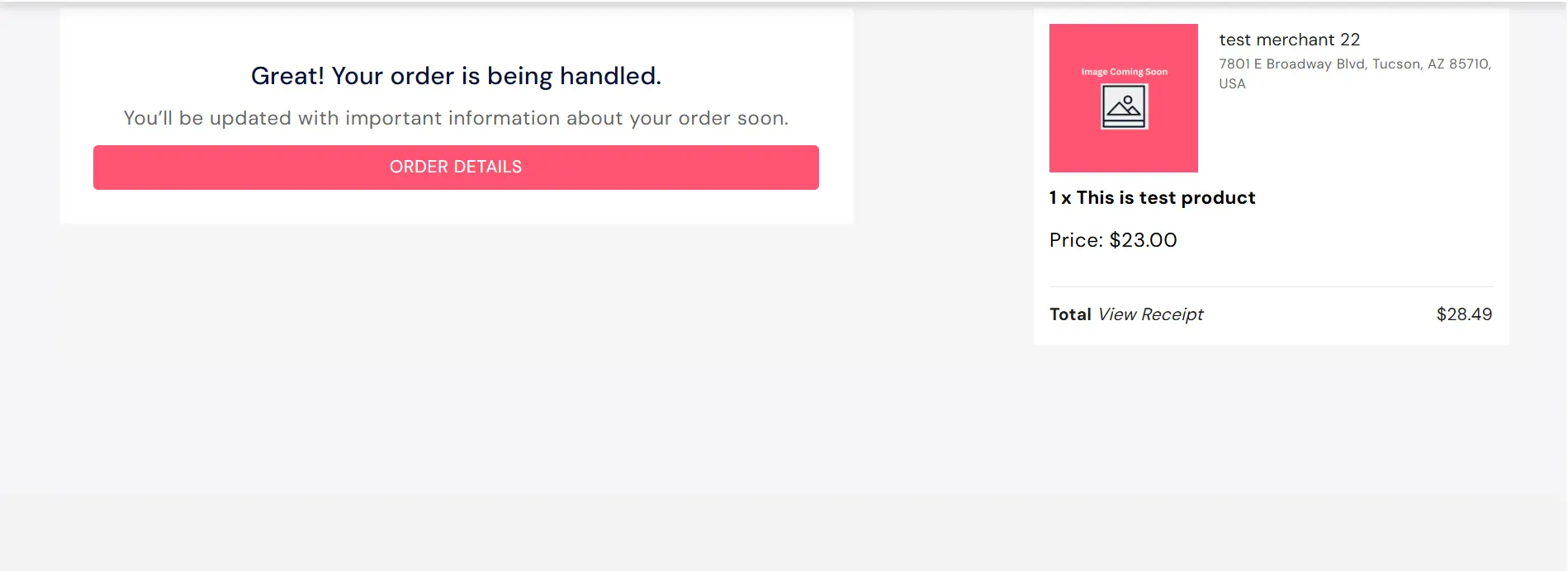 Order successfully placed