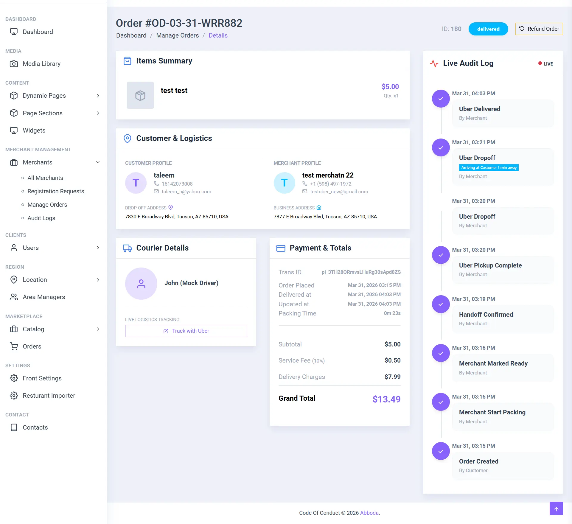 Admin order management